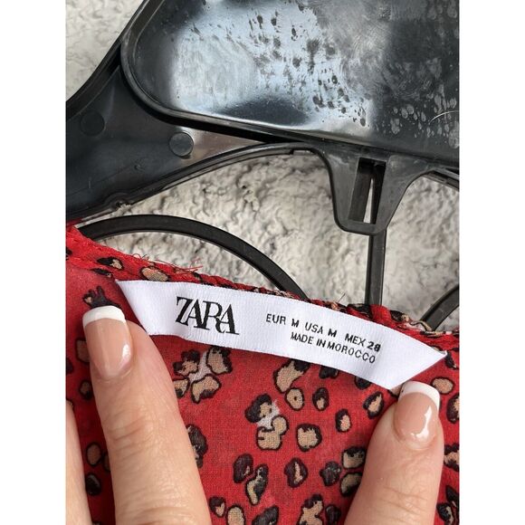 Zara Semi Sheer Animal Print Wrap Blouse - Size M - Multicolored - Picture 9 of 9